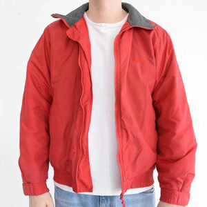 Vintage 90'S Brooks Red With Gray Fleece Liner Bomber Style  Jacket